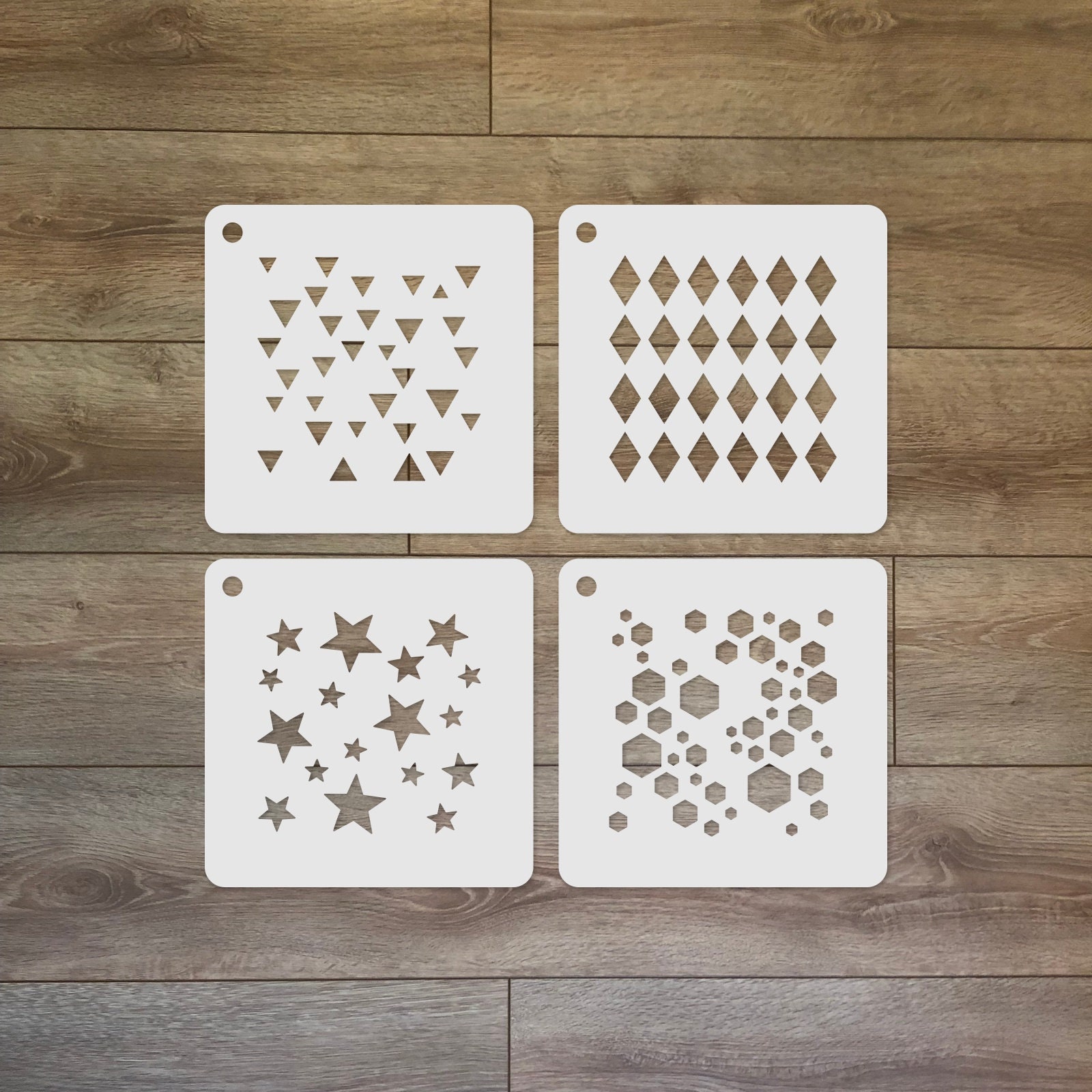 Mixed Motives Mini Reusable Plastic Stencil Set (hexagons, stars, harlequin and triangles)
