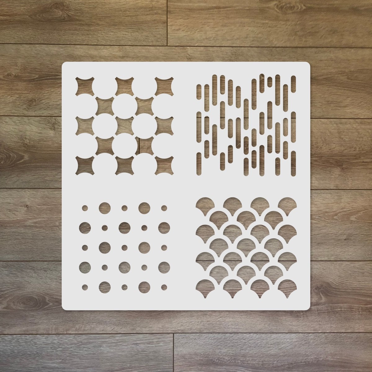 4 Patterns Op-Art Mixed Media Reusable Plastic Stencil