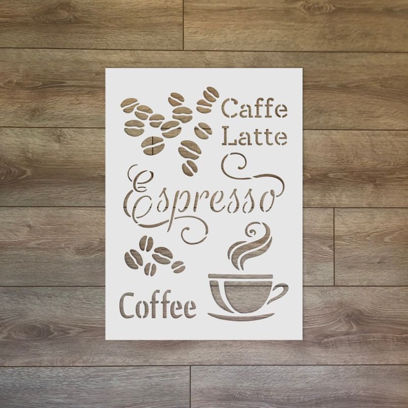 Coffee, Caffe Latte, Espresso Reusable Plastic Stencil