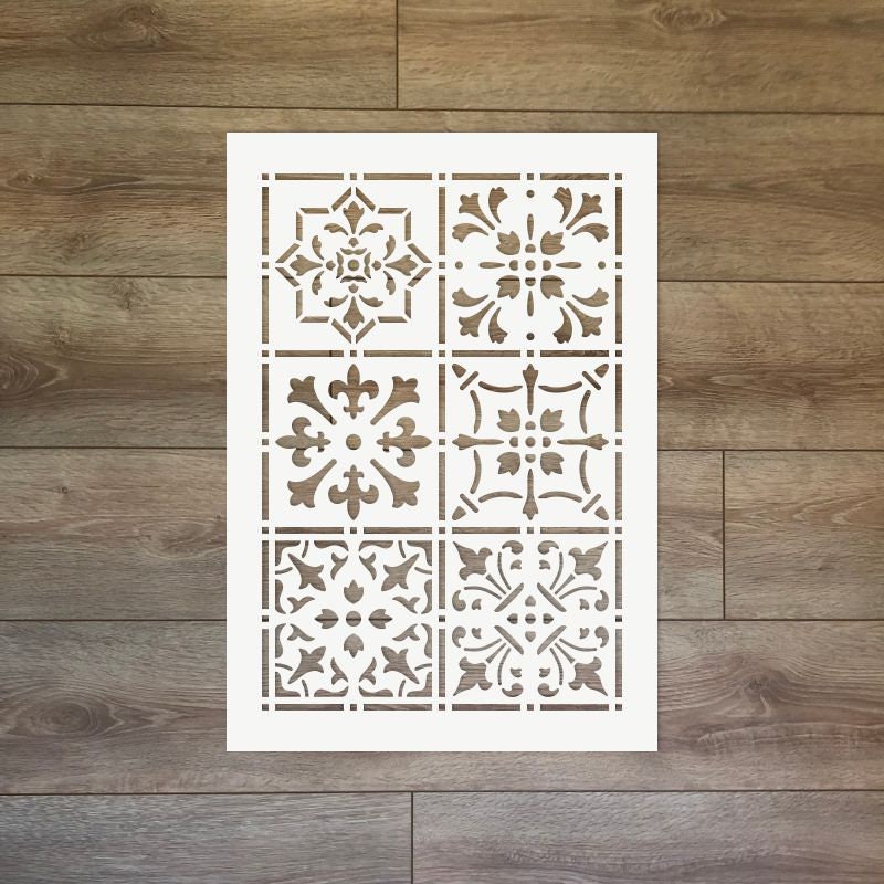 Tile Pattern Reusable Plastic Stencil with 6 Tiles